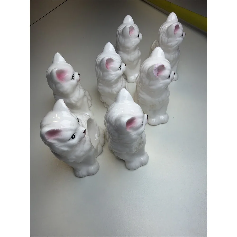 Abbott Kitten/Cat/Kitty Napkin Rings Set Of 7 Vintage 80's Porcelain,‎ Ceramic